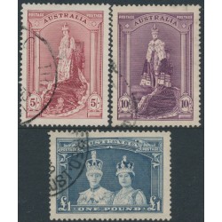 AUSTRALIA - 1938 5/- to £1 Robes set of 3 on thick paper, used – SG # 176-178