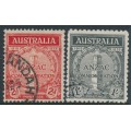 AUSTRALIA - 1935 2d red & 1/- black ANZAC Anniversary set of 2, used – SG # 154-155