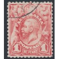 AUSTRALIA - 1913 1d bright scarlet engraved KGV, ‘dry ink’, CTO – ACSC # 59Dcb