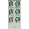 AUSTRALIA - 1963 5d green QEII, imperf. between perf. pip block of 6, MH – ACSC # 400bf