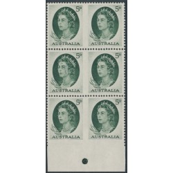 AUSTRALIA - 1963 5d green QEII, imperf. between perf. pip block of 6, MH – ACSC # 400bf