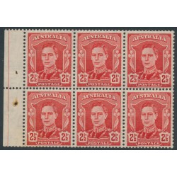 AUSTRALIA - 1949 2½d scarlet KGVI, booklet pane of 6, MNH – ACSC # 230ca