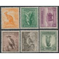 AUSTRALIA - 1937 ½d to 1/- Animals set of 6, perf. 13½:14, MNH – SG # 164 + 170-174