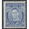 AUSTRALIA - 1938 3d blue KGVI definitive, perf. 13½:14 (die II, thick paper), MNH – SG # 168c