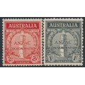 AUSTRALIA - 1935 2d red & 1/- black ANZAC Anniversary set of 2, MNH – SG # 154-155