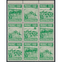 AUSTRALIA - 1953 3d green Produce Food se-tenant block of 9, MNH – SG # 255a