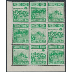 AUSTRALIA - 1953 3d green Produce Food se-tenant block of 9, MNH – SG # 255a