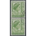 AUSTRALIA - 1951 2d yellow-green Queen Elizabeth, coil pair, used – SG # 237a