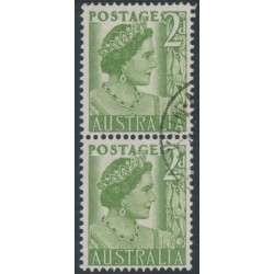 AUSTRALIA - 1951 2d yellow-green Queen Elizabeth, coil pair, used – SG # 237a