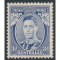 AUSTRALIA - 1937 3d blue KGVI definitive, die I, 'white wattles', MH – SG # 168a