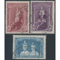 AUSTRALIA - 1948 5/- to £1 Robes set of 3 on thin paper, used – SG # 176a-178a