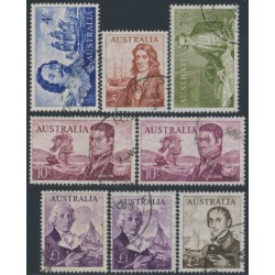 AUSTRALIA - 1963-65 4/- to £2 Navigators set of 8, used – SG # 355-360 + 358a + 359a 