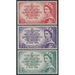 AUSTRALIA - 1953 3½d to 2/- QEII Coronation set of 3, MNH – SG # 264-266