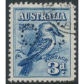 AUSTRALIA - 1928 3d blue Kookaburra, perforated OS, CTO – SG # O113