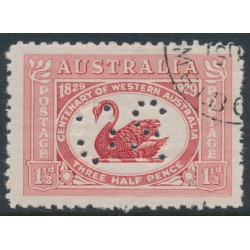 AUSTRALIA - 1929 1½d carmine-red Swan, perforated OS, CTO – SG # O120 