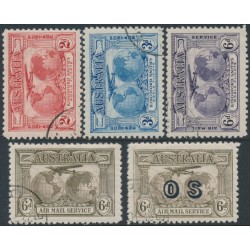 AUSTRALIA - 1931 2d to 6d Kingsford Smith Airmail set of 5, CTO – SG # 121-123 + 139 + 139a 