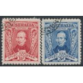 AUSTRALIA - 1930 1½d red & 3d blue Sturt set of 2, CTO – SG # 117-118