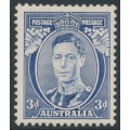 AUSTRALIA - 1937 3d blue KGVI definitive, die I, 'white wattles', MH – SG # 168a