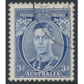 AUSTRALIA - 1937 3d blue KGVI definitive, die I (TA joined), perf. 13½:14, CTO – SG # 168
