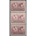 AUSTRALIA - 1934 1/6 purple Hermes: no wmk, CofA thick & thin papers, MNH – SG # 153+153a+153b 