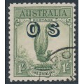 AUSTRALIA - 1932 1/- yellow-green Lyrebird overprinted OS, CTO – SG # O136
