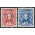 AUSTRALIA - 1930 1½d red & 3d blue Sturt set of 2, perf. OS, CTO – SG # O121-O122