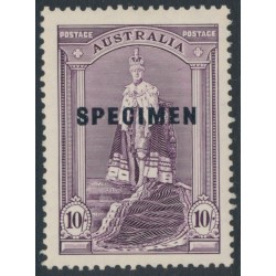 AUSTRALIA - 1938 10/- purple Robes, overprinted SPECIMEN, MH – SG # 177s 