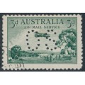 AUSTRALIA - 1929 3d green Airmail (horizontal mesh paper), perf. OS, CTO – ACSC # 135wa