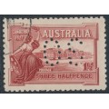 AUSTRALIA - 1927 1½d brownish lake Parliament House, perf. OS, CTO – SG # O112