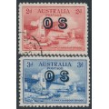 AUSTRALIA - 1932 2d red & 3d blue Sydney Harbour Bridge, o/p OS, CTO – SG # O134-O135