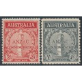 AUSTRALIA - 1935 2d red & 1/- black ANZAC Anniversary set of 2, MH – SG # 154-155