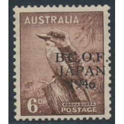 AUSTRALIA - 1946 6d brown Kookaburra, o/p BCOF, misplaced overprint, MH – SG # J4