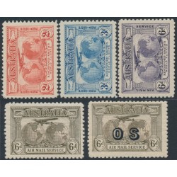 AUSTRALIA - 1931 2d to 6d Kingsford Smith Airmail set of 5, MNH – SG # 121-123 + 139 + 139a