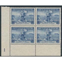 AUSTRALIA - 1936 3d blue Telephone Cable, plate 1 block of 4, MH – ACSC # 170zb