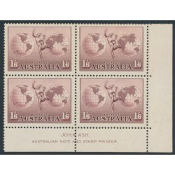 AUSTRALIA - 1937 1/6 dull claret Hermes, imprint block of 4, MH – SG # 153a