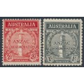 AUSTRALIA - 1935 2d red & 1/- black ANZAC Anniversary set of 2, MH – SG # 154-155
