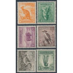 AUSTRALIA - 1937 ½d to 1/- Animals set of 6, perf. 13½:14, MH – SG # 164 + 170-174