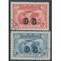 AUSTRALIA - 1931 2d red & 3d blue Kingsford Smith, o/p OS, CTO – SG # O123-O124  