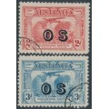 AUSTRALIA - 1931 2d red & 3d blue Kingsford Smith, o/p OS, CTO – SG # O123-O124  