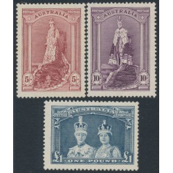 AUSTRALIA - 1938 5/- to £1 Robes set of 3 on thick paper, MNH – SG # 176-178