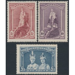 AUSTRALIA - 1938 5/- to £1 Robes set of 3 on thick paper, MNH – SG # 176-178