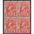 AUSTRALIA - 1913 1d bright scarlet engraved KGV, block of 4, MNH – ACSC # 59D