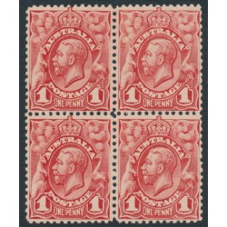 AUSTRALIA - 1913 1d bright scarlet engraved KGV, block of 4, MNH – ACSC # 59D