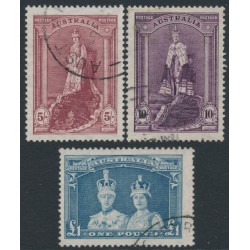 AUSTRALIA - 1948 5/- to £1 Robes set of 3 on thin paper, used – SG # 176a-178a