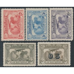 AUSTRALIA - 1931 2d to 6d Kingsford Smith Airmail set of 5, MNH – SG # 121-123 + 139 + 139a