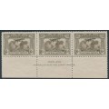AUSTRALIA - 1931 6d brown Airmail, imprint strip of 3, MH – ACSC # 144Azd