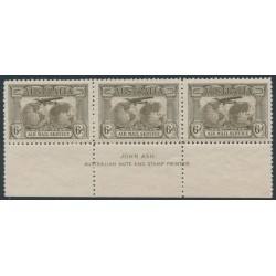 AUSTRALIA - 1931 6d brown Airmail, imprint strip of 3, MH – ACSC # 144Azd