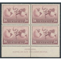AUSTRALIA - 1937 1/6 dull claret Hermes, imprint block of 4, MH – ACSC # 162za
