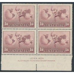 AUSTRALIA - 1937 1/6 dull claret Hermes, imprint block of 4, MH – ACSC # 162ze