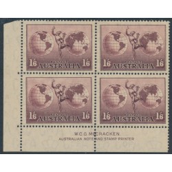 AUSTRALIA - 1948 1/6 dull claret Hermes, imprint block of 4, MH – ACSC # 163z